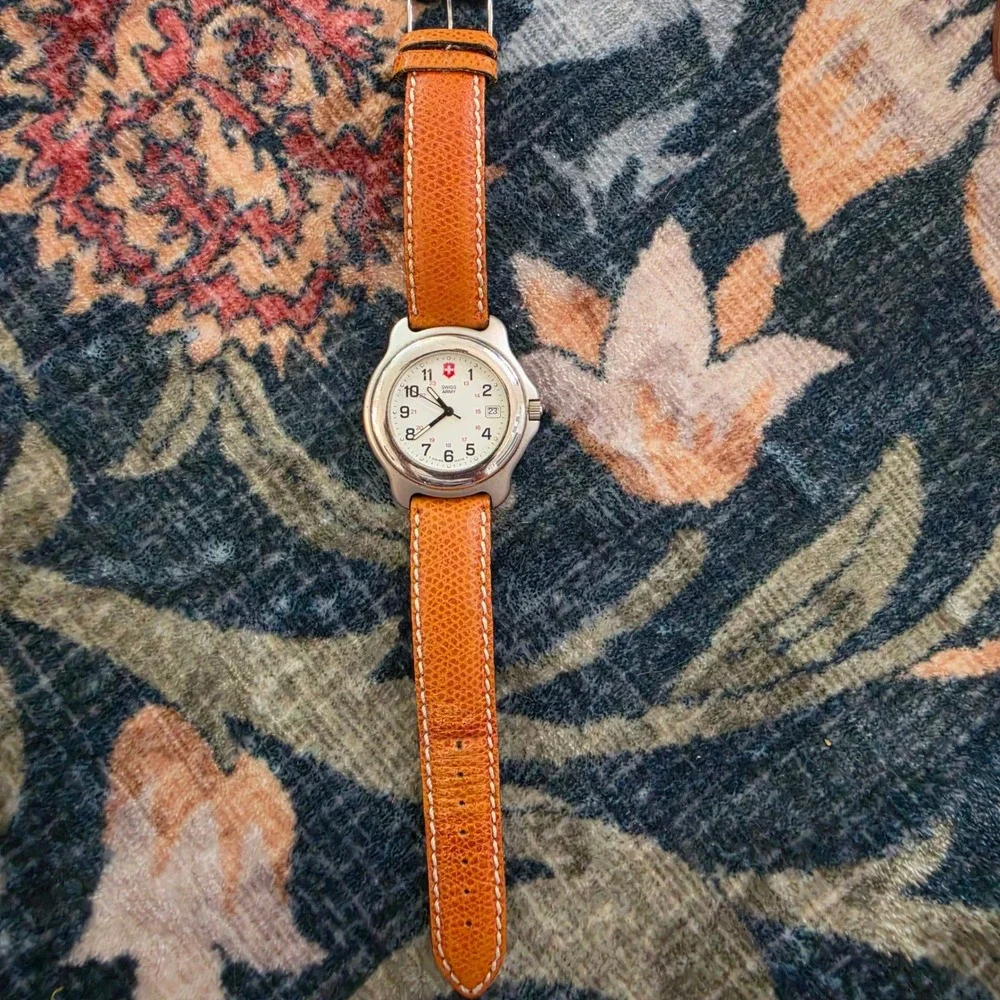 Swiss Army Brand Field Watch White Dial Tan Leather Strap Warburg Dillon Read